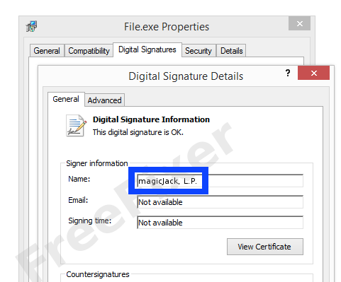Screenshot of the magicJack, L.P. certificate